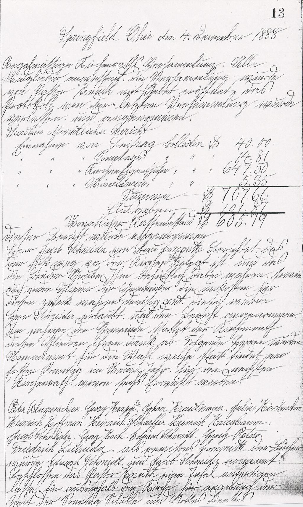 Page from the 1888 German records of St.