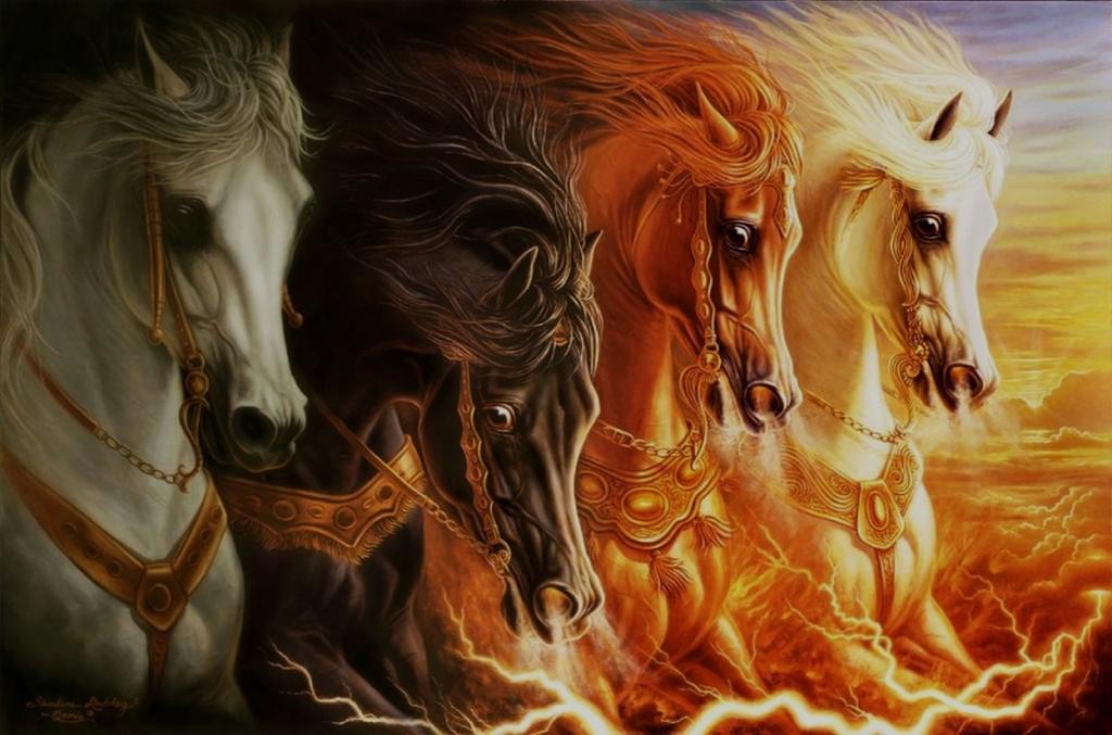 2 With the first chariot were red horses, with the second chariot black horses, 3 with the third chariot white horses, and with