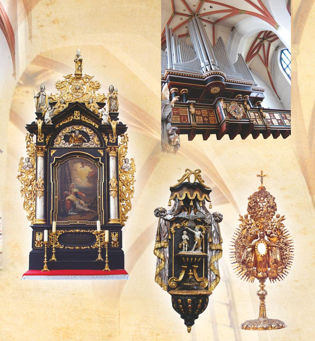 The south side altar is early Baroque from the first half of the 17th century has sculptures of saint Joseph, Joachim and Nicolas and in the upper tier a painting of God the father.