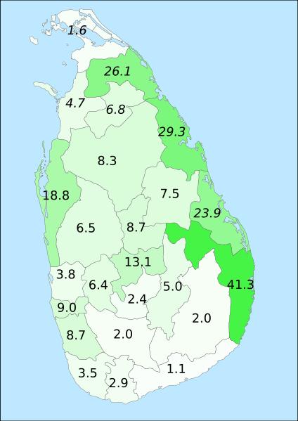 2: Habitation pattern of the four largest ethnic groups in Sri Lanka as in percentage of