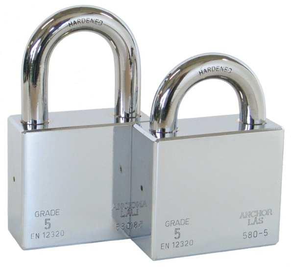 ANCHOR 580-5 Euro Grade 5 padlock for very high security applications. The padlock is designed to be used with a single Euro profile cylinder (total length 39-41.3mm).