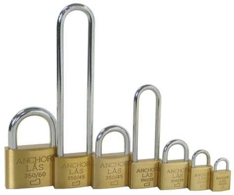 ANCHOR 350 Series Ungraded padlocks manufactures in brass with shackle in hardened steel. Suitable for locking lockers, tool boxes and the like with limited security needs.