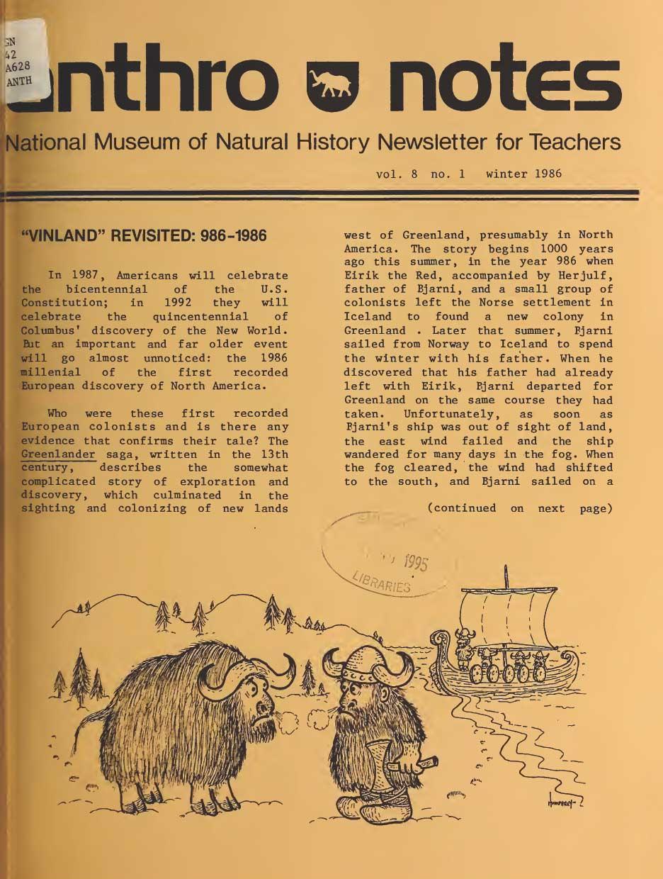lunthro q notes National Museum of Natural History Newsletter for Teachers vol. 8 no. 1 winter 1986 "VINLAND" REVISI