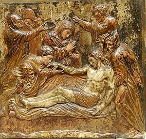 Manuel Álvarez Burial of Christ Low relief Polychromed wood Dimensions: 49 X 55 cm About 1550-1555 Castillian school XVI century Description This relief is a work of high technical quality due to the