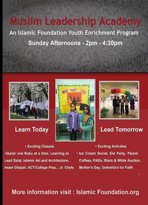 Muslim Leadership Academy(MLA) The MLA program is an innovative Islamic weekend program focused on academic, social, and most importantly spiritual development of our youth.