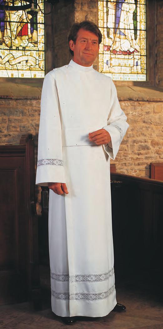 396 This distinctive cassock alb illustrated with matching waistband is another new addition to our range and features a single 2" wide woven cotton lace