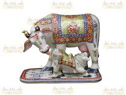 MARBLE COW AND CALF STATUE