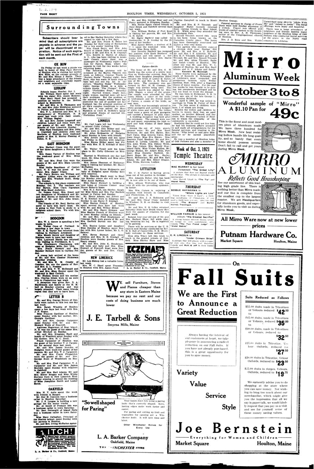 PAGE BIGHT HOULTON TIMES, WEDNESDAY, OCTOBER 5, 1921 IMNIIIUIIIMlMMIllHHUHHIHHIIINIIIIMlHIIIIIIIIIIIlIBBIHIMIIMIMIMMBMMIItltUlWHIIIHIIIIHnllllltlllllllHIIIIHIIIIIIItHHIIHIIIIIIHIIIty I Mr. and Mrs.