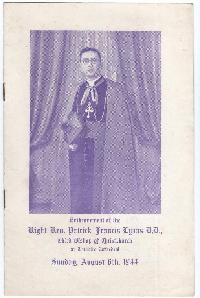 bishop patrick lyons +Lyons crest Booklet from +Lyons enthronement 6 August 1944 On 5 April 1950 he was appointed