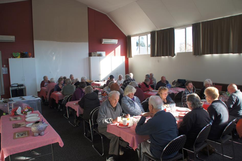 Lunch on the Hill mid-winter lunch held in the Salvation Army Hall, July 2018 The church operates a small food bank with parcels of food available for needy families.