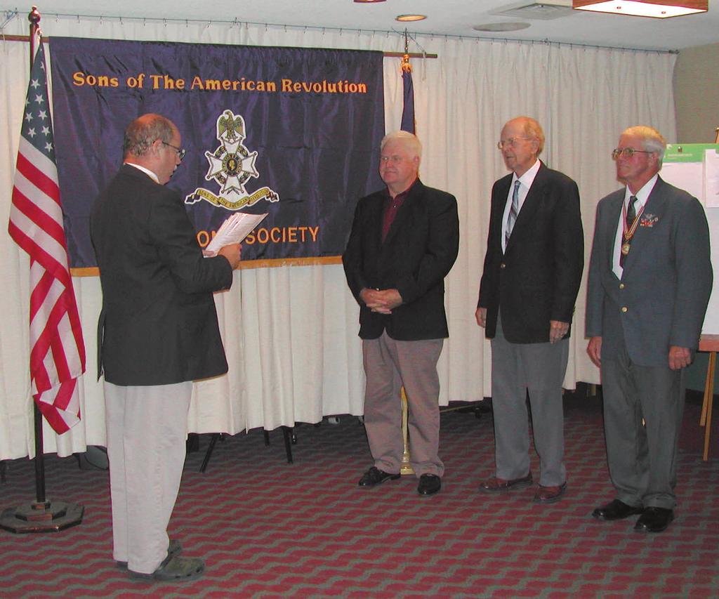 Page 4 (From Left to Right) President Douglass (Tim) Mabee inducts new Compatriots Eugene Perkins Childers of Brandon, VT; Joseph Clarence Howell of Ira, VT, and Rodney Emerson Croft of South