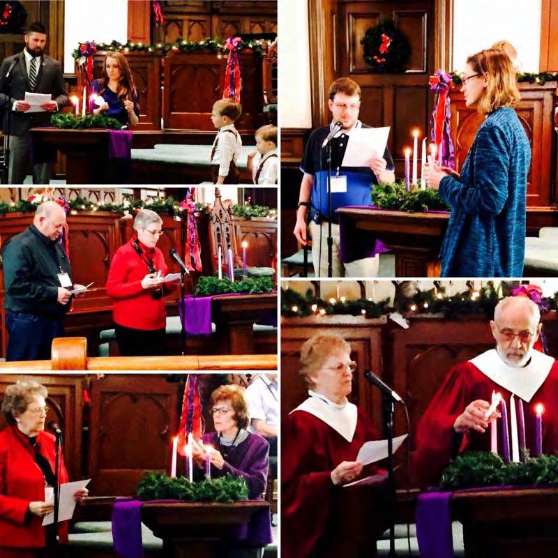 Worshippers light the Advent wreath during December worship services.