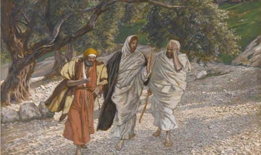 15 Under what circumstances? Between Jerusalem and Emmaus. Once they arrived at Emmaus, the mysterious pilgrim pretended to want to continue on his way.