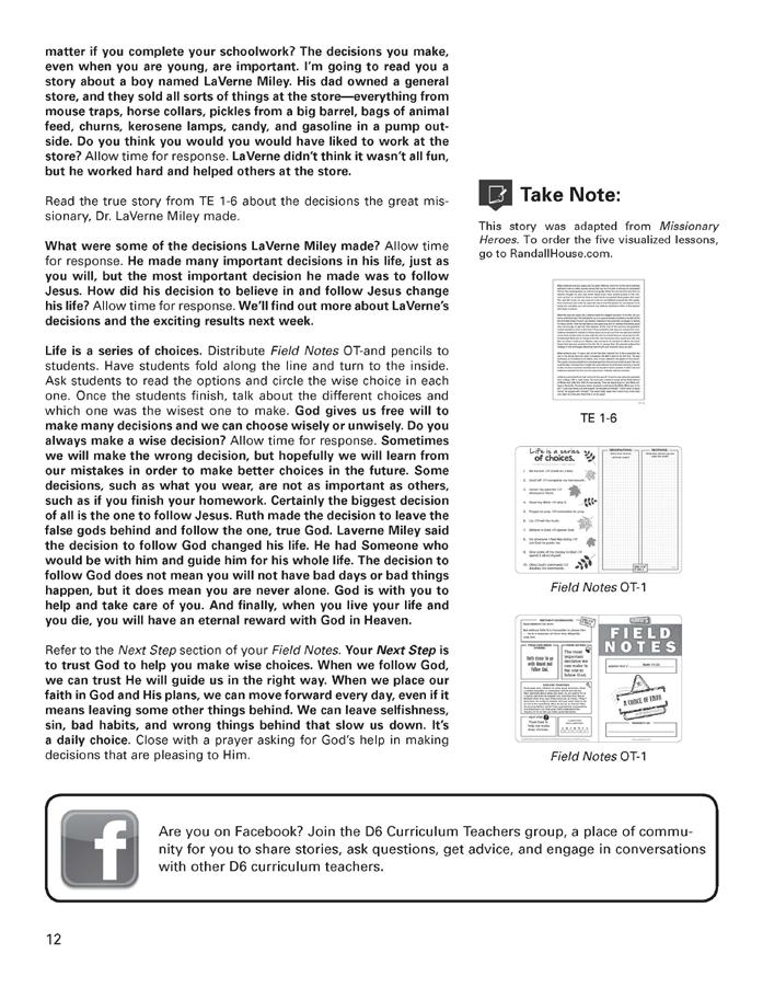 EXPLORERS TEACHING GUIDE SAMPLE This side is completed in class. This side is to be used at home.