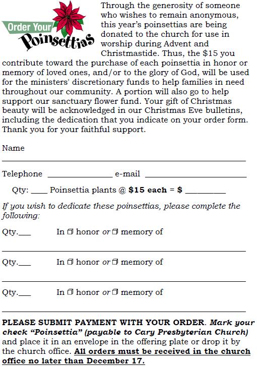 Poinsettia Order Page Place your completed page in the offering plate. Thank you.