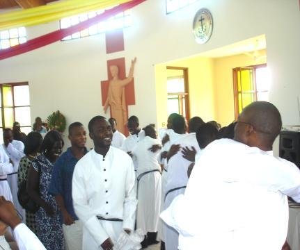 The weather was a perfect blend of partly cloudy skies and sunshine, no problem for the overflow of those present, who had to accept accommodations seated under canopies outside Blessed Brother Andre