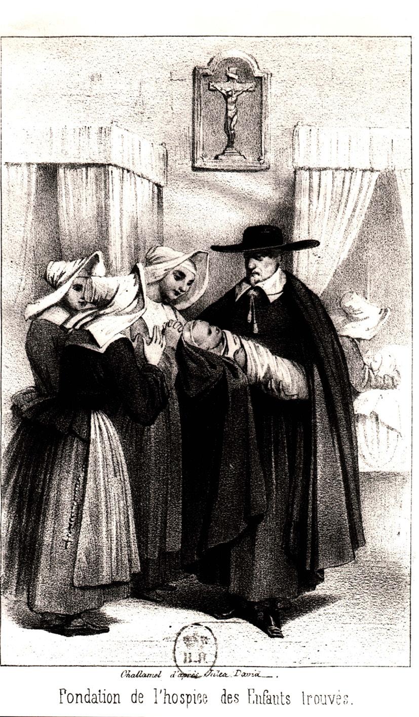 Vincent de Paul and the foundling hospital. From a series of engravings in Augustin Challamel, Saint-Vincent de Paul (1841).