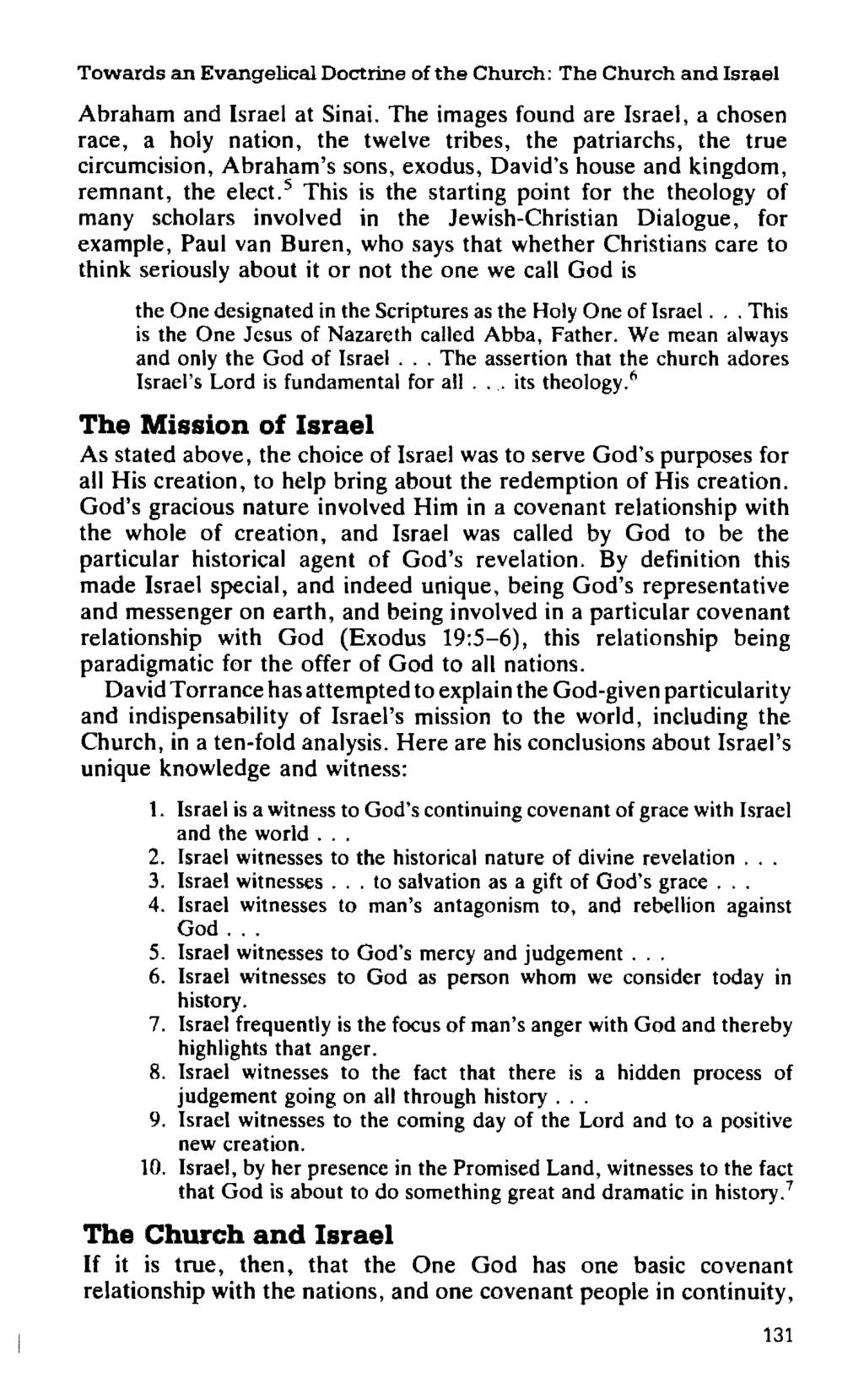 Towards an Evangelical Doctrine of the Church: The Church and Israel Abraham and Israel at Sinai.
