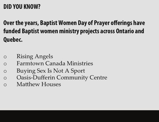 Baptist Women s World Day of Prayer Great Canadian Bible Study On the first Monday in November, let faithful prayer connect you with hundreds of