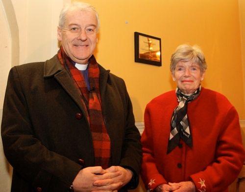 Archbishop Michael Jackson and Caroline Murphy, Samuel Beckett s neice, at the plaque in Tullow Church.