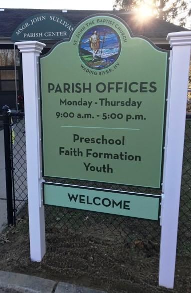 Thanks to your generous response to parish stewardship, we are able to update our parish signs!