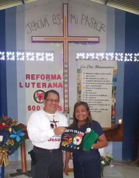 The Dios es Grande Lutheran Church's president congregation, Deaconess Griselda Aguilar, gave to