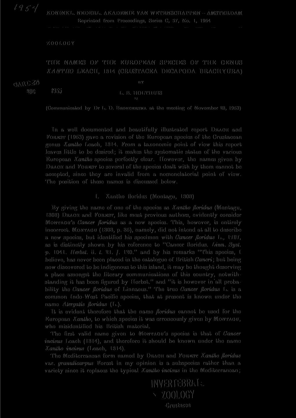 KONINKL. NEDERL. AKADEMIE VAN WETENSCHAPPEN - AMSTERDAM Reprinted from Proceedings, Series C, 57, No.