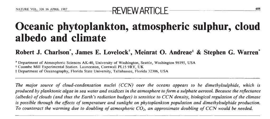 The CLAW paper Considered the first testable Gaia Hypothesis (that living things work to modify