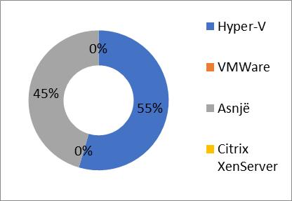 55% e të intervistuarve cilësuan se institucioni ku ato punojnë përdor serverave të virtualizuar ku zgjedhja e hypervisor-it të duhur në varësi të kushteve ekzistuese e ka lehtësuar mjaft punën.