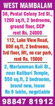 Dhanapal Street, near Adhikesava Perumal Koil, resale, 1138 sq.ft, UDs 760 sq.ft, 3 bedrooms flat, hall, modular kitchen, 1 st floor, 10 years old, 4 borewells & metro water, wood work, car park, Rs.
