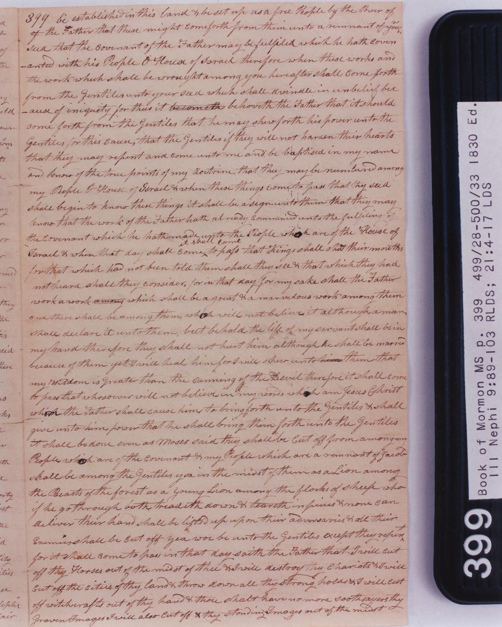 Color photograph of page 399 of the printer s manuscript