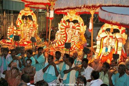 SRI VENKATESWARA SWAMY Periodical Sevas Description Vasanthotsavam It is a three - day festival conducted at Tirumala on the days of Tryodasi, Chaturdasi and Pournimi in the month of chitra (March /