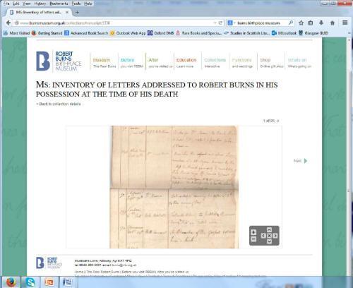 . Fig. 2: The Original Manuscript of the Currie Inventory at the Burns Birthplace Museum http://www.burnsmuseum.org.