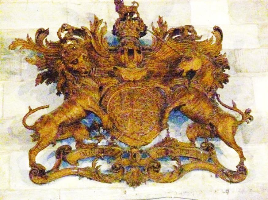 The Royal Coat of Arms which was fixed above the western end of the nave the old church (now the Portman Chapel) was transferred to the new church.