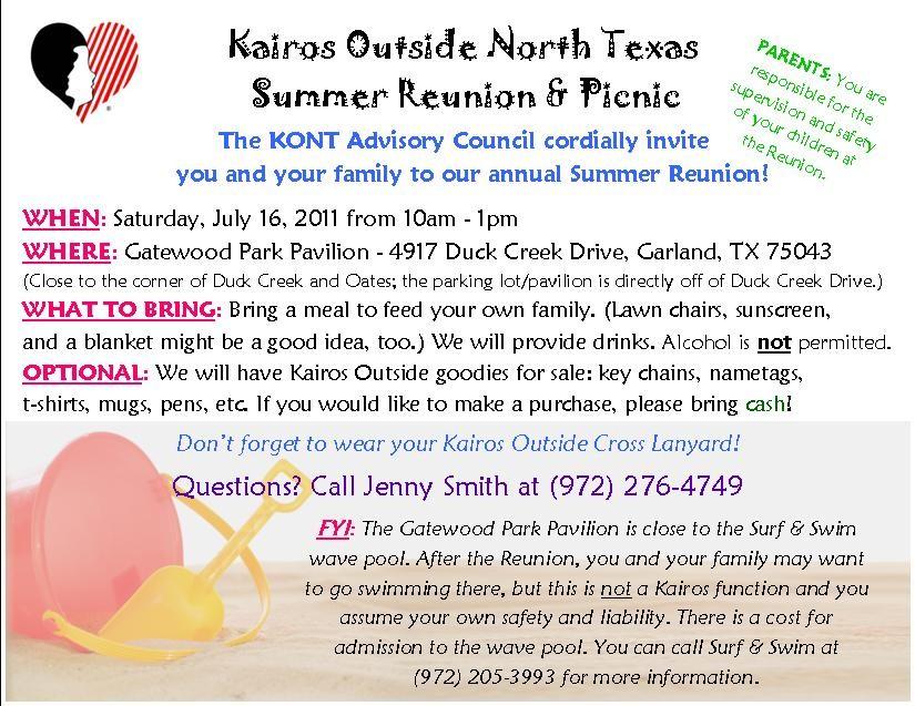 JULY 2011 NEWSLETTER Page 5 From Our Spiritual Coordinator We are now planning for the next Weekend of introducing the healing grace of Christ to the ladies in North Texas on October 28 th, 2011.