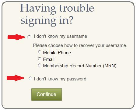 4. On the Forgot User Name or Password screen, select LDS FamilySearch Account and then click Continue.