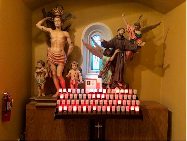 Carmel) into the north alcove in order for candles to be lit and prayers to be said to Her. Donations for the candles by Our Lady are $2.00 and the candles will remain lit for 24 hours.