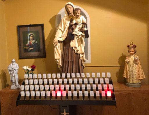 Francis, please fill out a form next to the candles and place it in the collection basket or mail it into the rectory. Cost for a memorial candle is $125.00 and it will remain lit for one year.