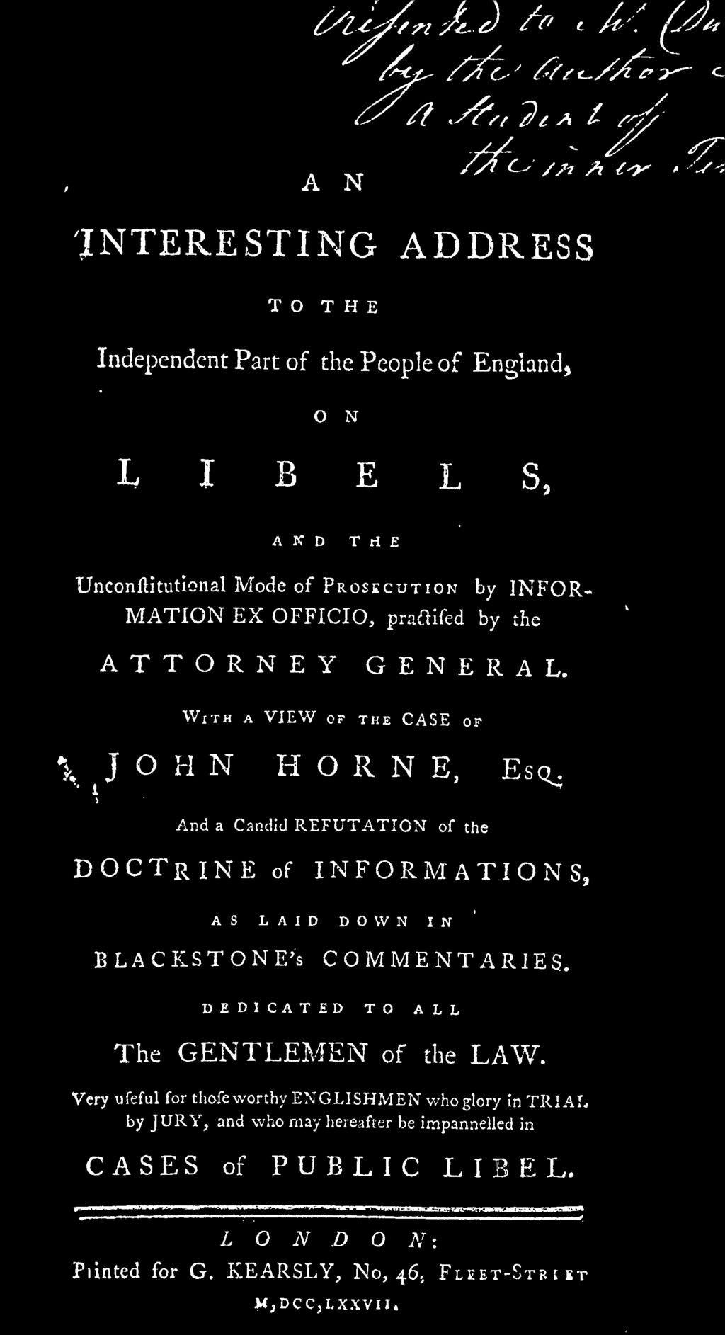 ATIONS, AS LAID DOWN IN BLACESTONE's COMMENTARIES. DEDICATED TO ALL The GENTLEMEN of the LAW.