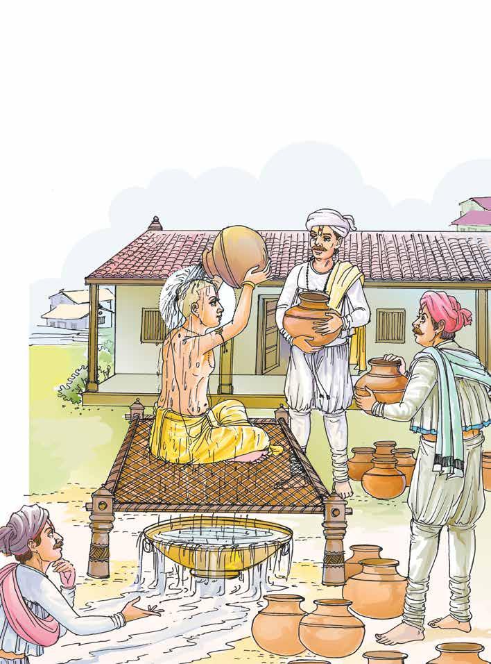said, The cart is too short. Pull it to make it longer. Hearing this, his servants began to pull the cart to please him. Just then some of the hinges on the cart creaked and Maharaj jumped off.