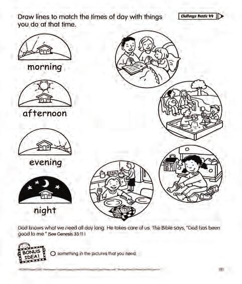 Talk to Learn Bible Story Activity Pages Center A copy of Activity 21 from The Big Book of Bible Story Activity Pages #2 for yourself and each child, crayons or markers, scissors, tape; optional dry