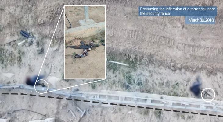 Just hours into the protest, the IDF released footage of two armed insurgents attempting to cross the border with the goal of attacking Israeli troops.