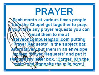 The minister of the chapel is available not just for those who come to chapel but to anyone in the village who needs help and support: If you want someone to talk to who will listen, get in touch and