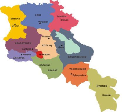 Map of the Republic of Armenia Area: