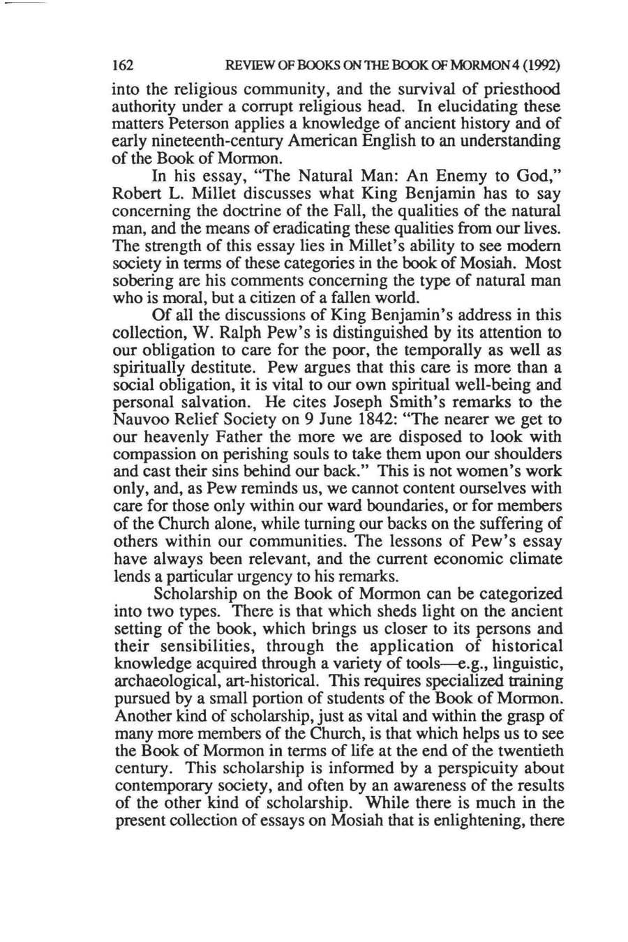 162 REVIEW OF BOOKS ON 1l-lE BOOK OF MORMON 4 (1992) into the religious community, and the survival of priesthood authority under a corrupt religious head.