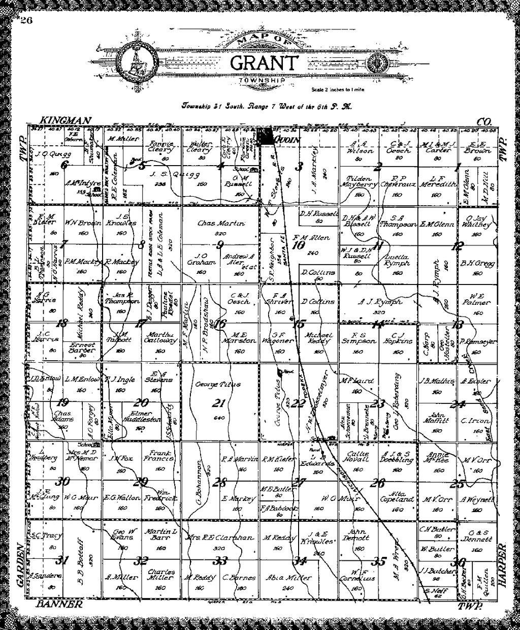 Land-ownership map of Grant Township, northern Harper County, Kansas, in 1919.
