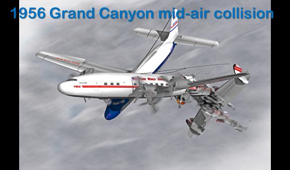 At about 10:30 AM the flight paths of the two aircraft intersected over the Grand Canyon, and they collided at a closing angle of about 25 degrees.