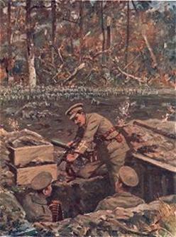 Figure 5: Painting of Lt J H S Dimmer repairing a machine gun, while exposed to fire Figure 6: (Left) Victoria Cross (Right) Military Cross Subsequently, Jack in a letter to his mother mentioned