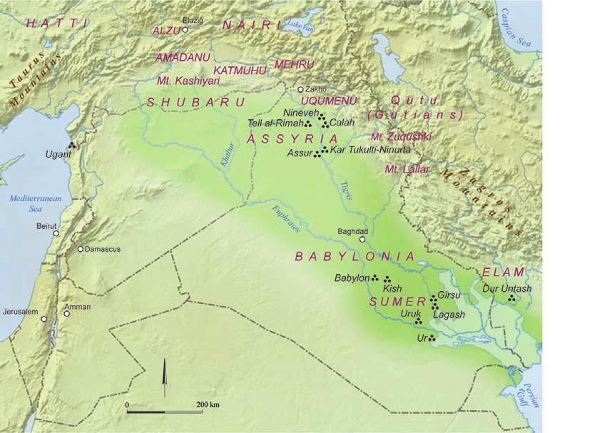 Fig. 34 Map of Mesopotamia and the surrounding areas 11. KUR Šu-ba-rí-i ka-la-šá 12. si-hír-ti Ka-ši-ia-ri 13. a-di KUR Al-zi šá i-na IGI ana tar-s.i 14. BALA md SILIM.MA-MAŠ MAN. KIŠ a-bi-ia 15.