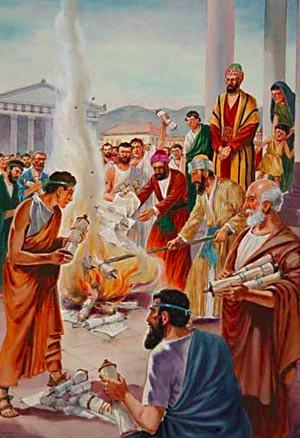 The bonfire at Ephesus And a number of those who had practiced magic arts